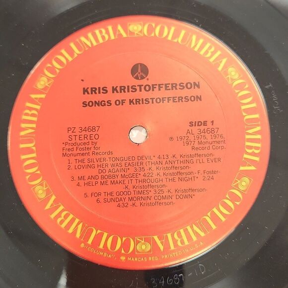 Songs of Kristofferson 1977 Vinyl Record Album - Picture 6 of 11